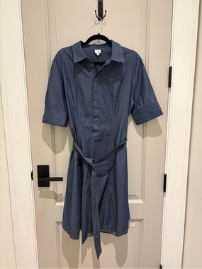 IRIS & INK Avery Belted Cotton-Chambray Dress Size 10